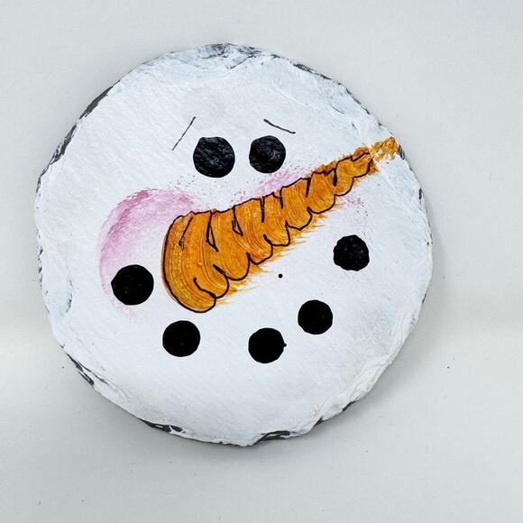 Snowman Face Hand Painted Slate Coasters Set of 4 Folk Whimsical Handcrafted - Picture 4 of 10